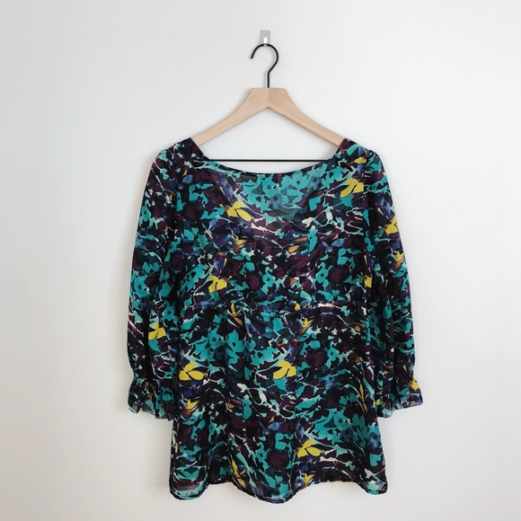 LOFT | blue purple floral tunic blouse - Picture 3 of 8